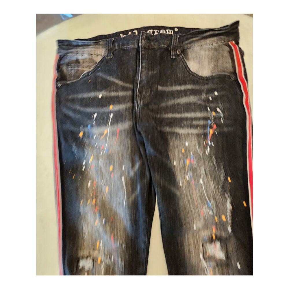 Kilogram Black Wash Denim Jeans Splattered Paint SZ 38 - Picture 12 of 13